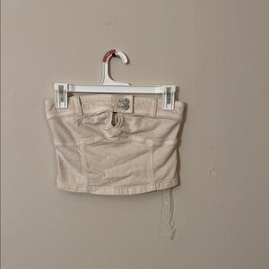 American Eagle Outfitters Cream Ruched Fitted Crop Top